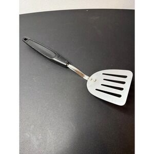 Vintage Foley USA Chrome Plated Slotted Black Handled Spatula